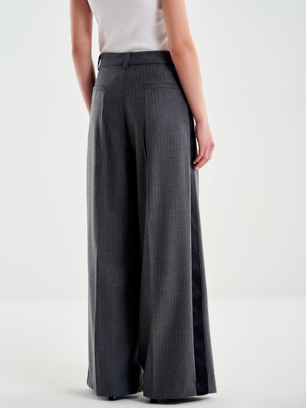 Vicolo Pantalone Gessato Ampio Con Banda Laterale Grigio Offerta