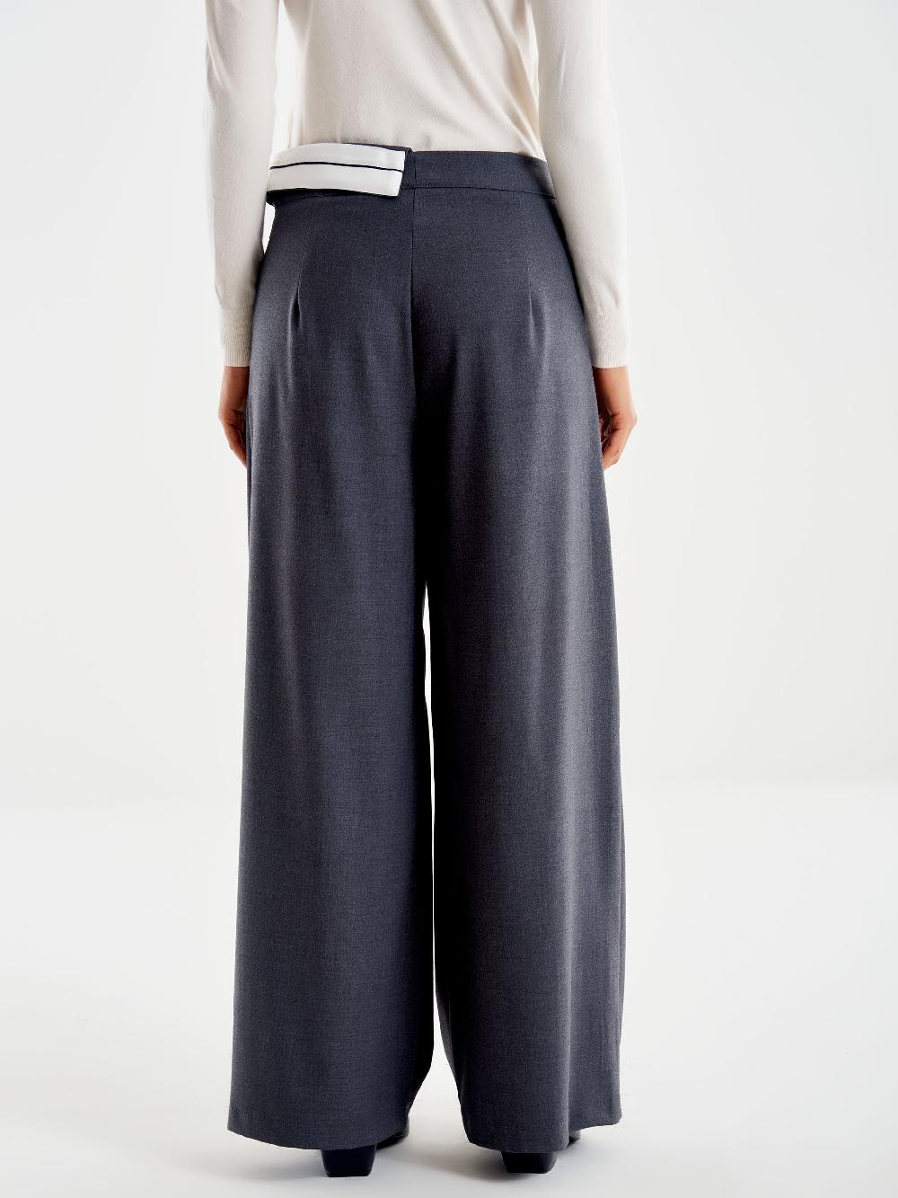 Vicolo Pantalone Ampio con Risvolto in Vita Grigio Economico