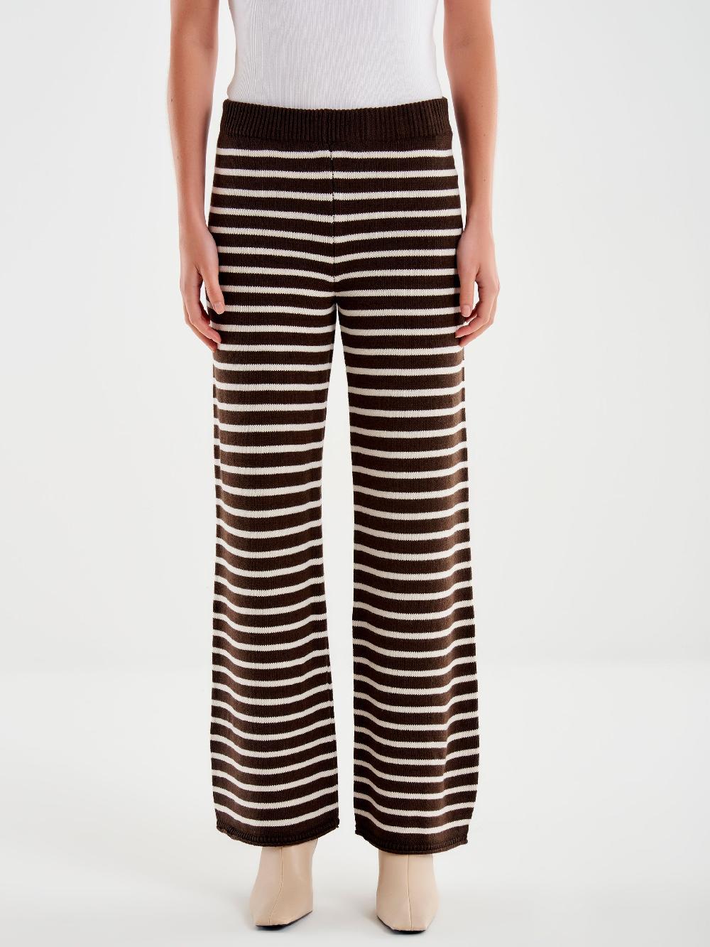 Vicolo Pantaloni in Maglia a righe Marrone In Vendita