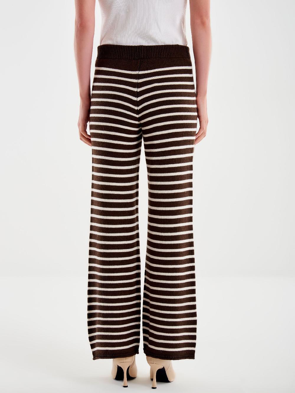 Vicolo Pantaloni in Maglia a righe Marrone In Vendita