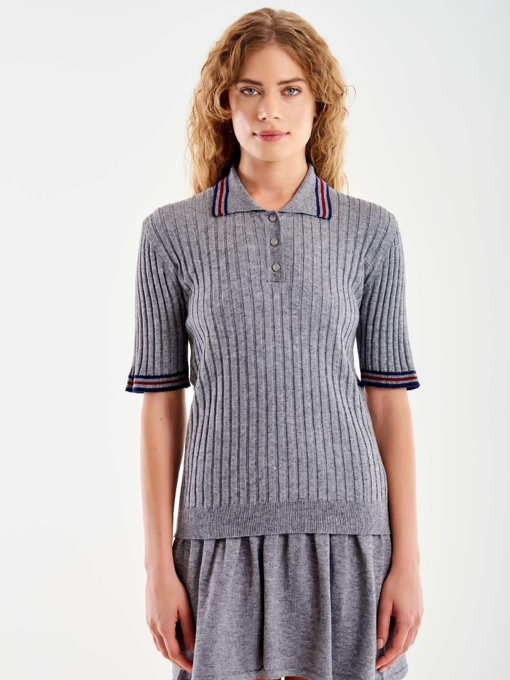 Vicolo Polo in Maglia a Coste Grigio Nuovo