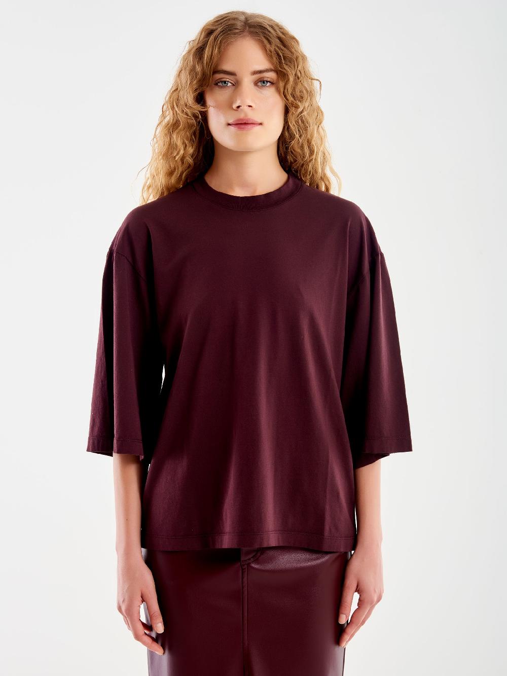 Vicolo T-Shirt Over Maniche Ampia Bordeaux Vendita