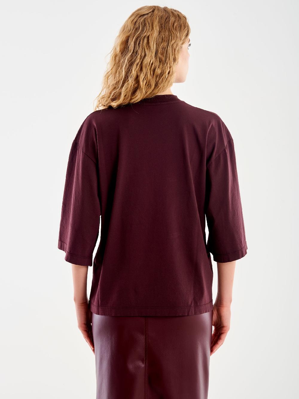 Vicolo T-Shirt Over Maniche Ampia Bordeaux Vendita
