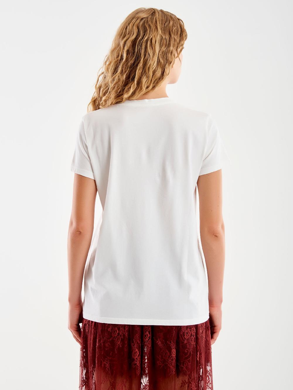 Vicolo T-Shirt Ricamata "Anche Meno" Bianco Negozi Online