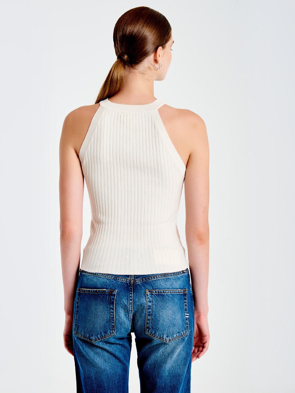 Vicolo Top in Maglia Scollo Halter Bianco Consegna Veloce