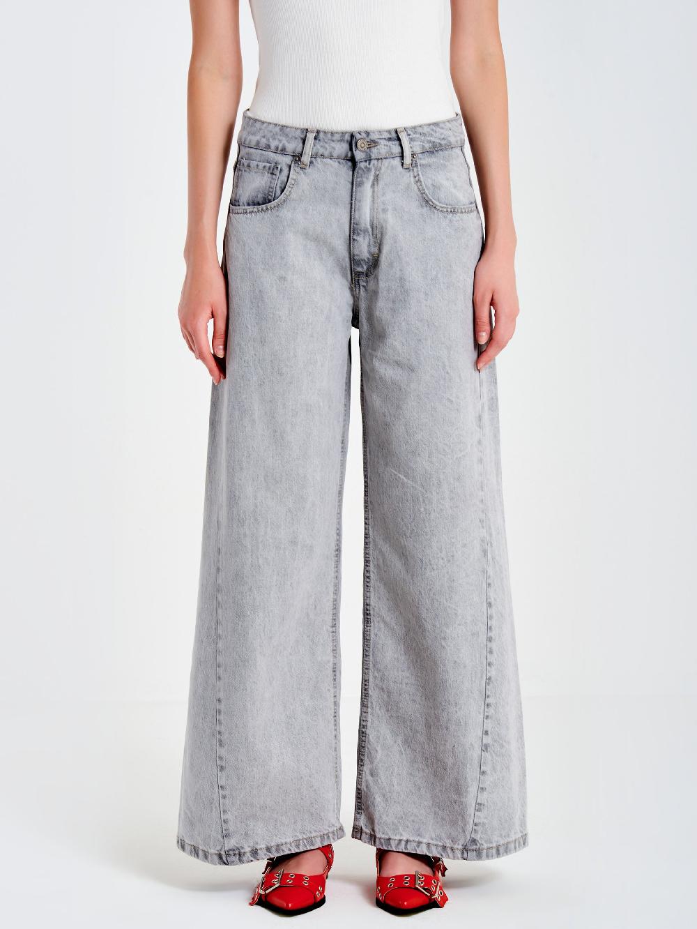 Vicolo Jeans Ampio con Cuciture LateraliGrigio Pezzi Unici