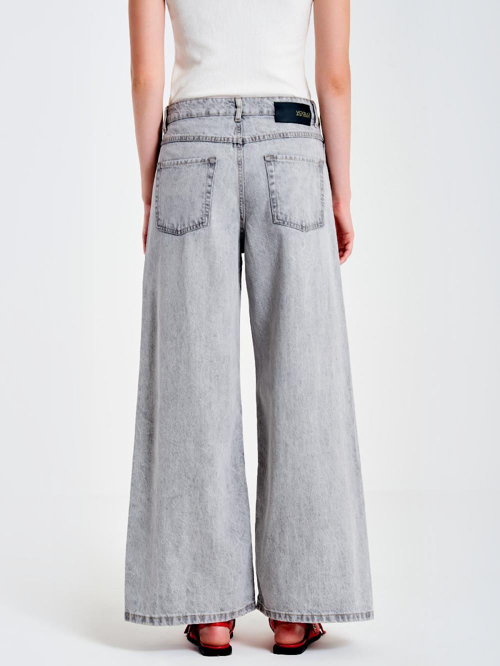 Vicolo Jeans Ampio con Cuciture LateraliGrigio Pezzi Unici