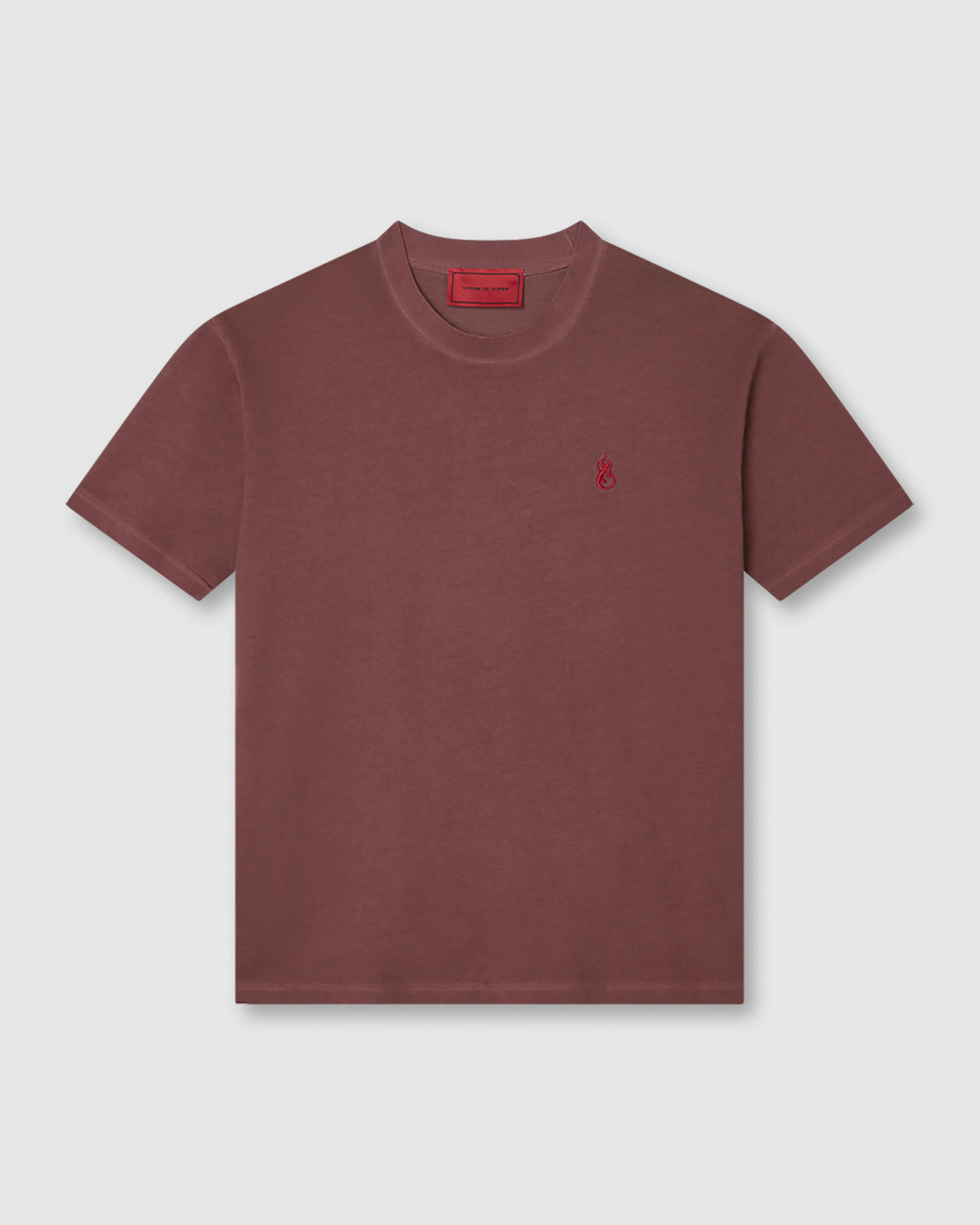 ﻿Vision Of Super RUST T-SHIRT WITH EMBROIDERED RED FLAME AND PRINTED LOGO