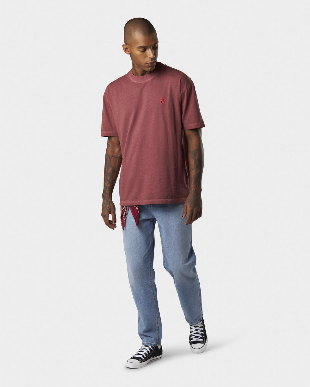 ﻿Vision Of Super RUST T-SHIRT WITH EMBROIDERED RED FLAME AND PRINTED LOGO Affare Del Giorno