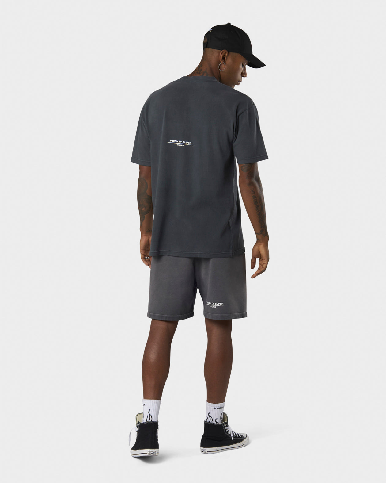 Vision Of Super COLD WASH T-SHIRT WITH RED EMBROIDERED FLAMEAND PRINTED LOGO Prezzo Ridotto
