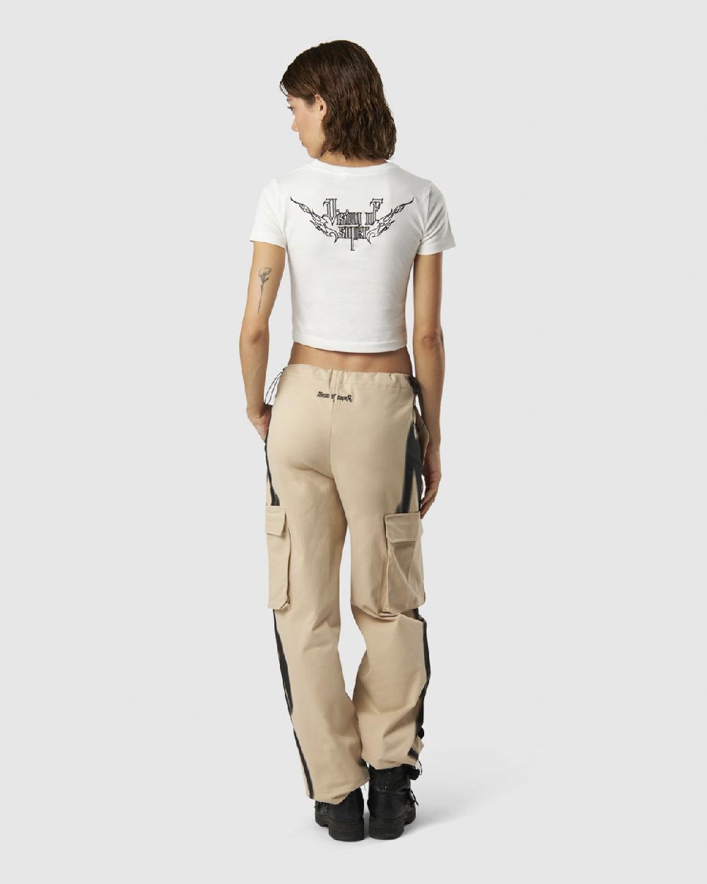Vision Of Super WHITE CROP T-SHIRT WITH EMBROIDERED TRIBAL LOGO ON FRONT AND EMBROIDERED TRIBAL GRAPHIC ON BACK Novità