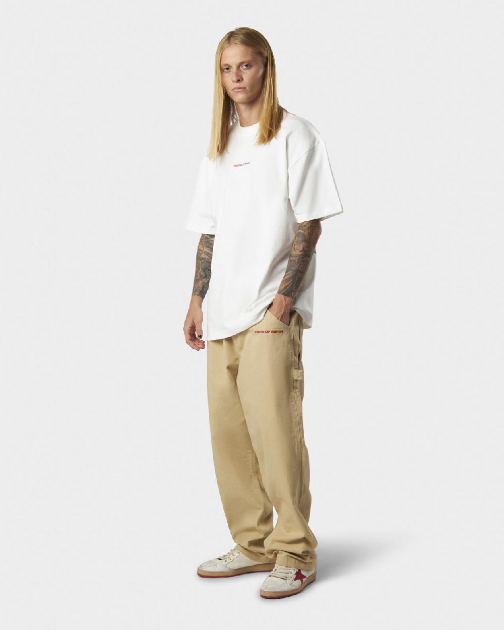 Vision Of Super WHITE T-SHIRT WITH MILITARY VOS PRINT ON BACK AND EMBROIDERED LOGO ON FRONT Presa