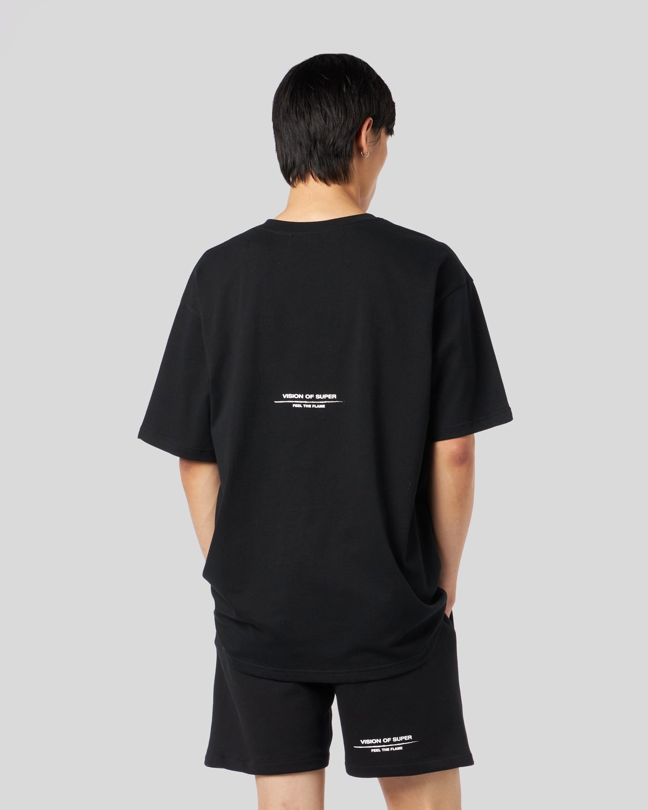 Vision Of Super BLACK T-SHIRT WITH FLAMES LOGO In Vendita