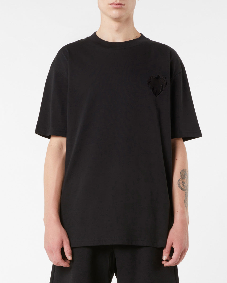Vision Of Super BLACK T-SHIRT WITH EMBROIDERED FLAMING HEART Hotsell