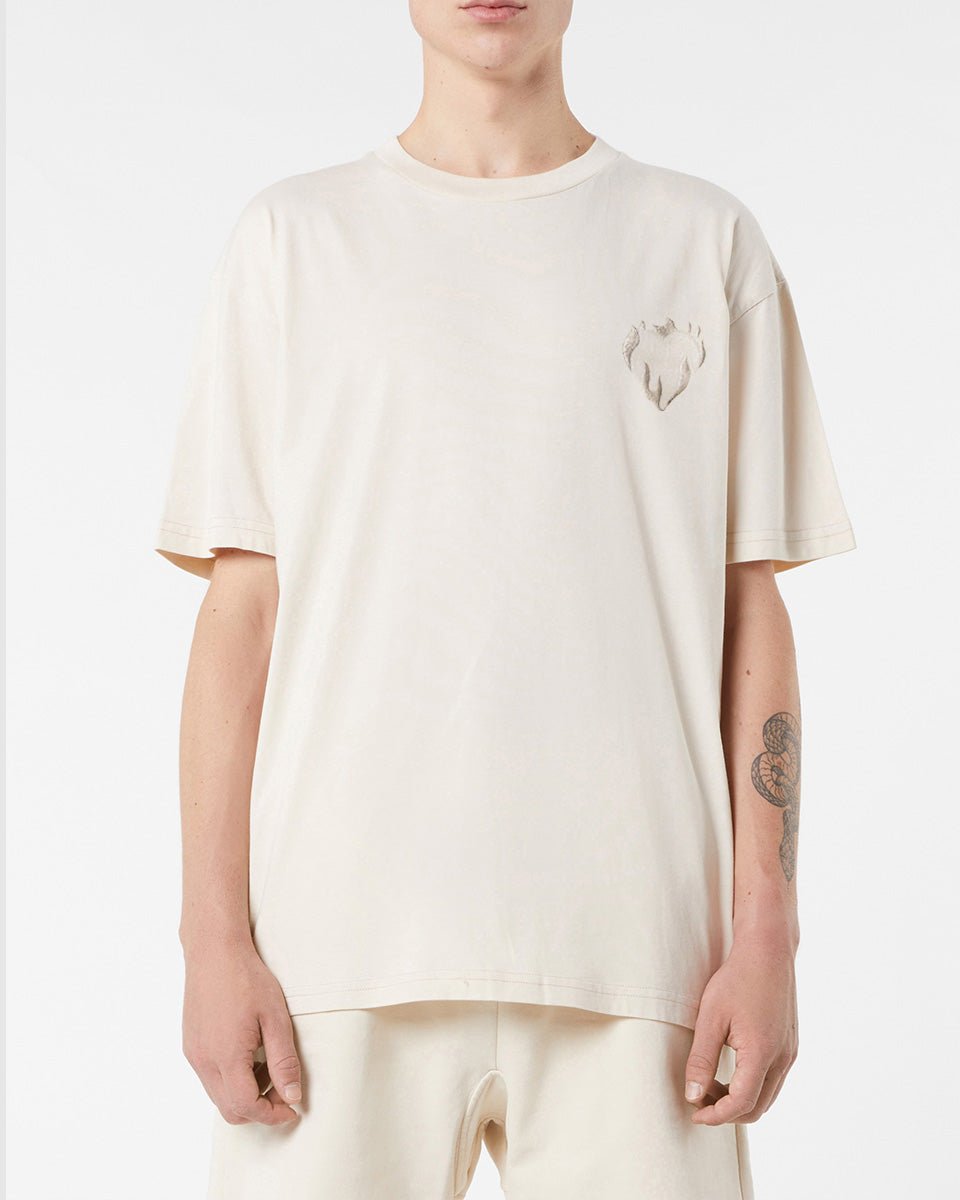 Vision Of Super SAND T-SHIRT WITH EMBROIDERED FLAMING HEART Vendita Calda