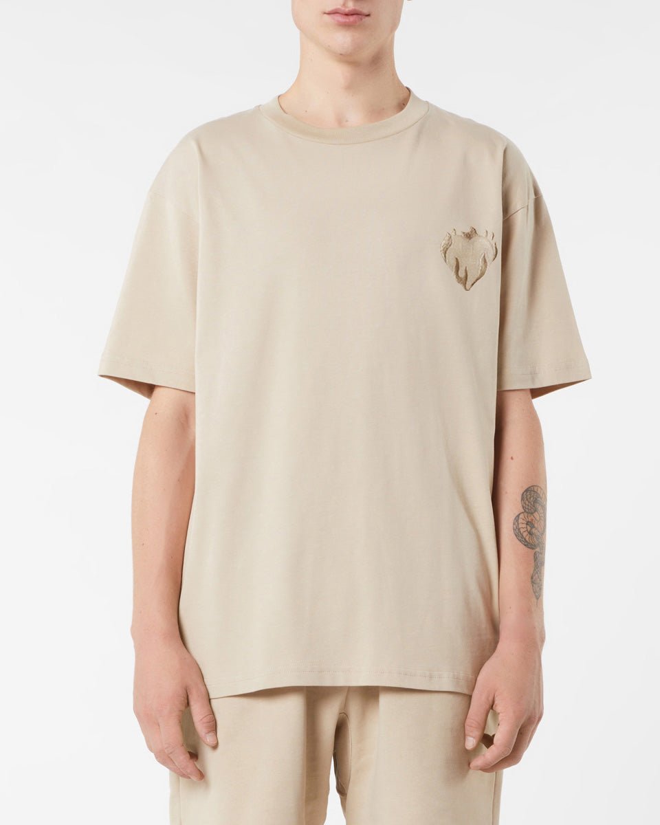 Vision Of Super LIGHT BROWN T-SHIRT WITH EMBROIDERED FLAMING HEART I Più Venduti