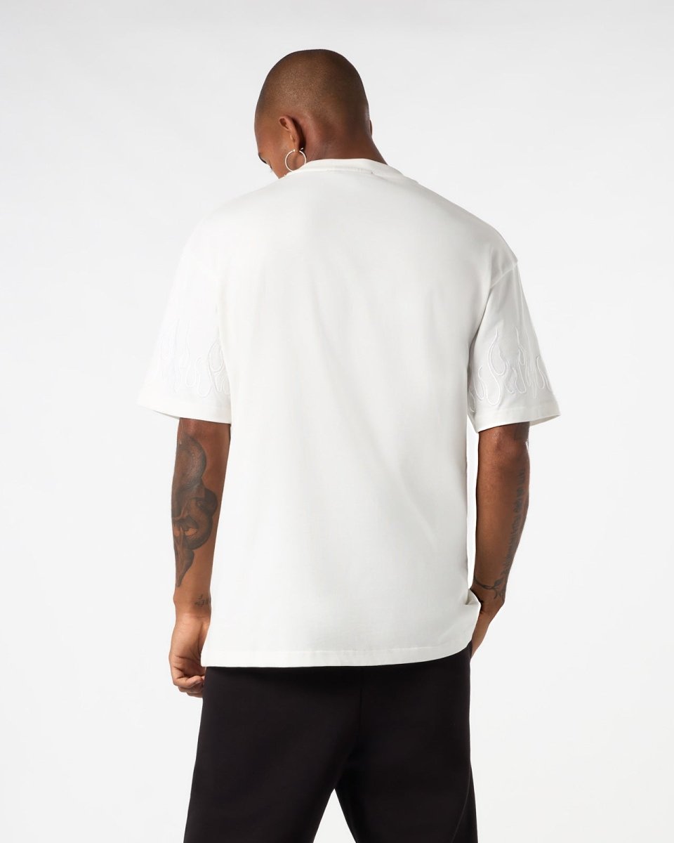 Vision Of Super WHITE T-SHIRT WITH WHITE EMBROIDERED FLAMES In Saldo