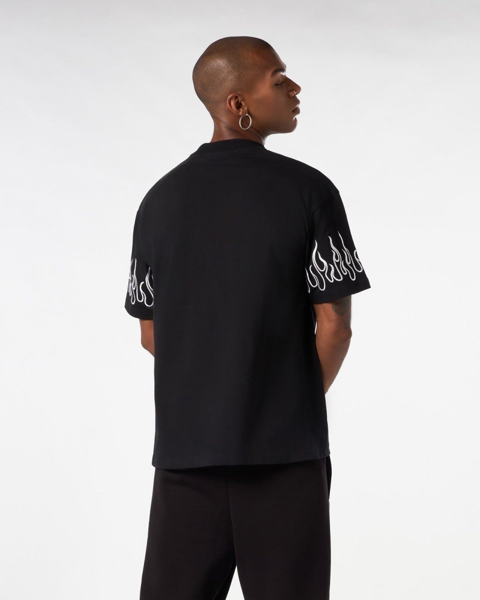 Vision Of Super BLACK T-SHIRT WITH WHITE EMBROIDERED FLAMES 2025