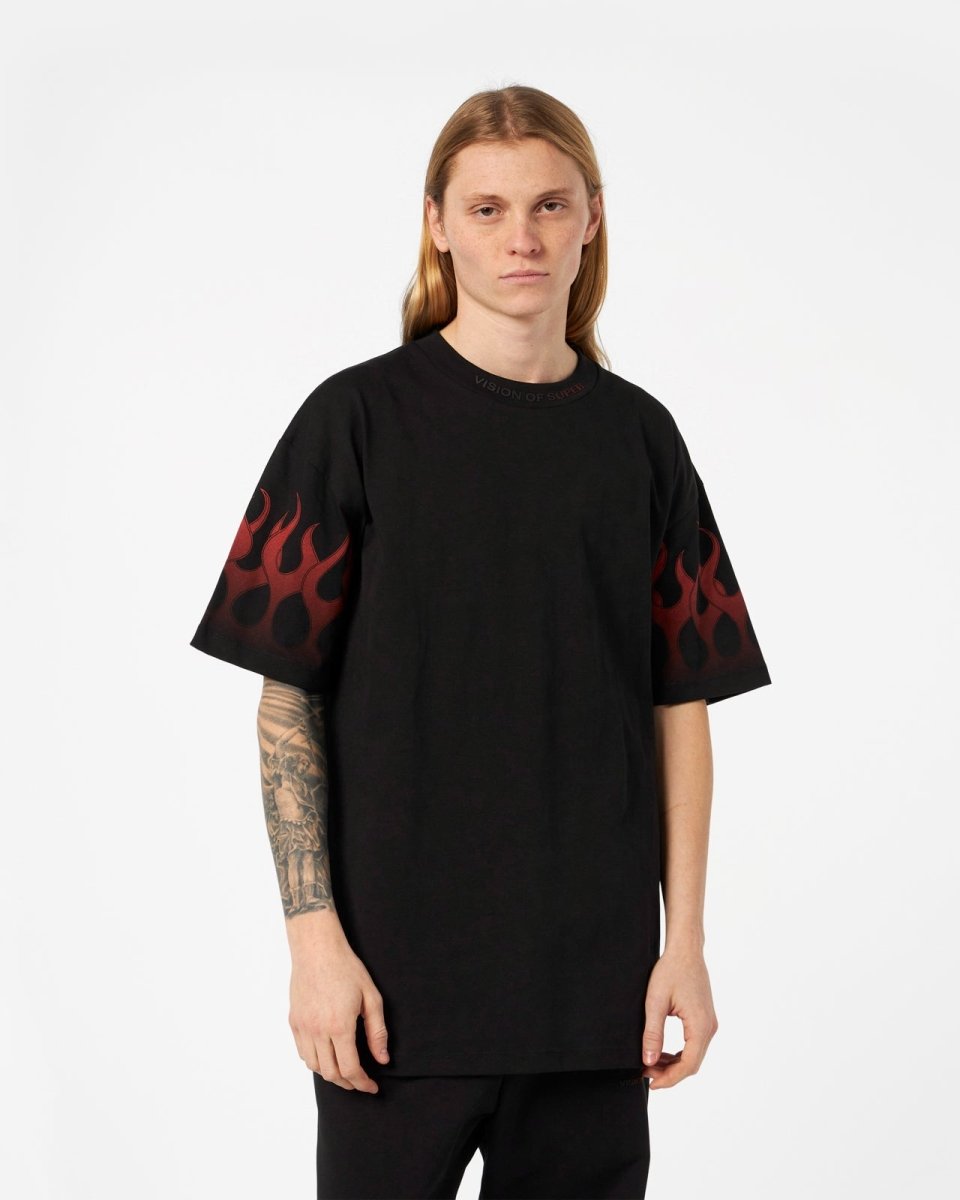 Vision Of Super BLACK T-SHIRT WITH RED FLAMES Italy