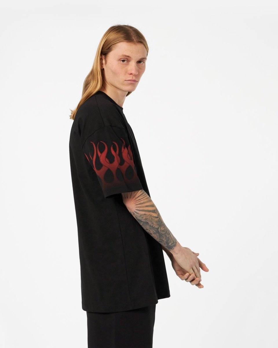 Vision Of Super BLACK T-SHIRT WITH RED FLAMES Italy
