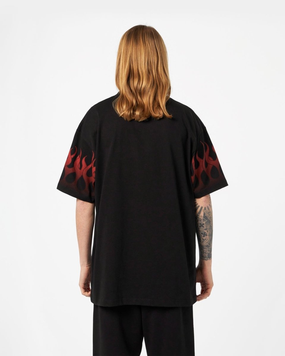 Vision Of Super BLACK T-SHIRT WITH RED FLAMES Italy