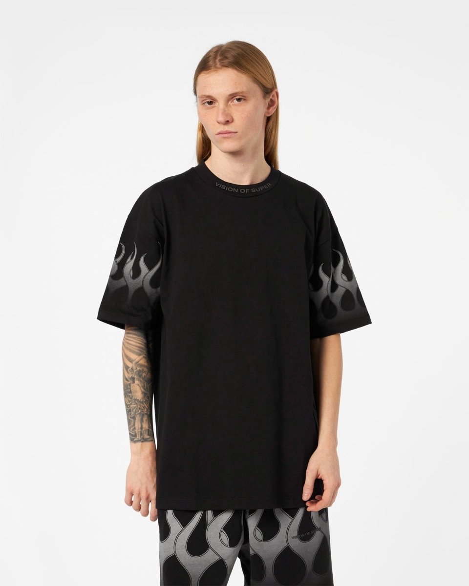Vision Of Super BLACK T-SHIRT WITH GREY FLAMES Italia