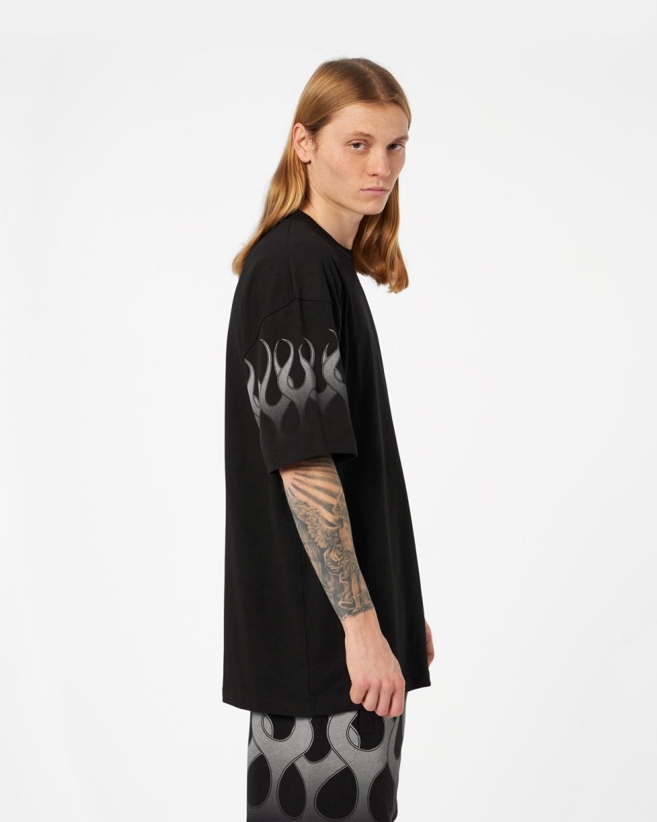 Vision Of Super BLACK T-SHIRT WITH GREY FLAMES Italia