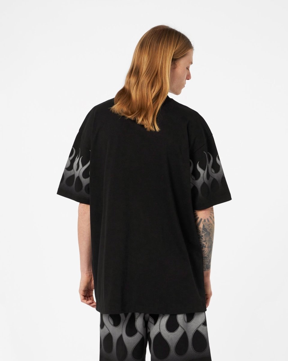 Vision Of Super BLACK T-SHIRT WITH GREY FLAMES Italia