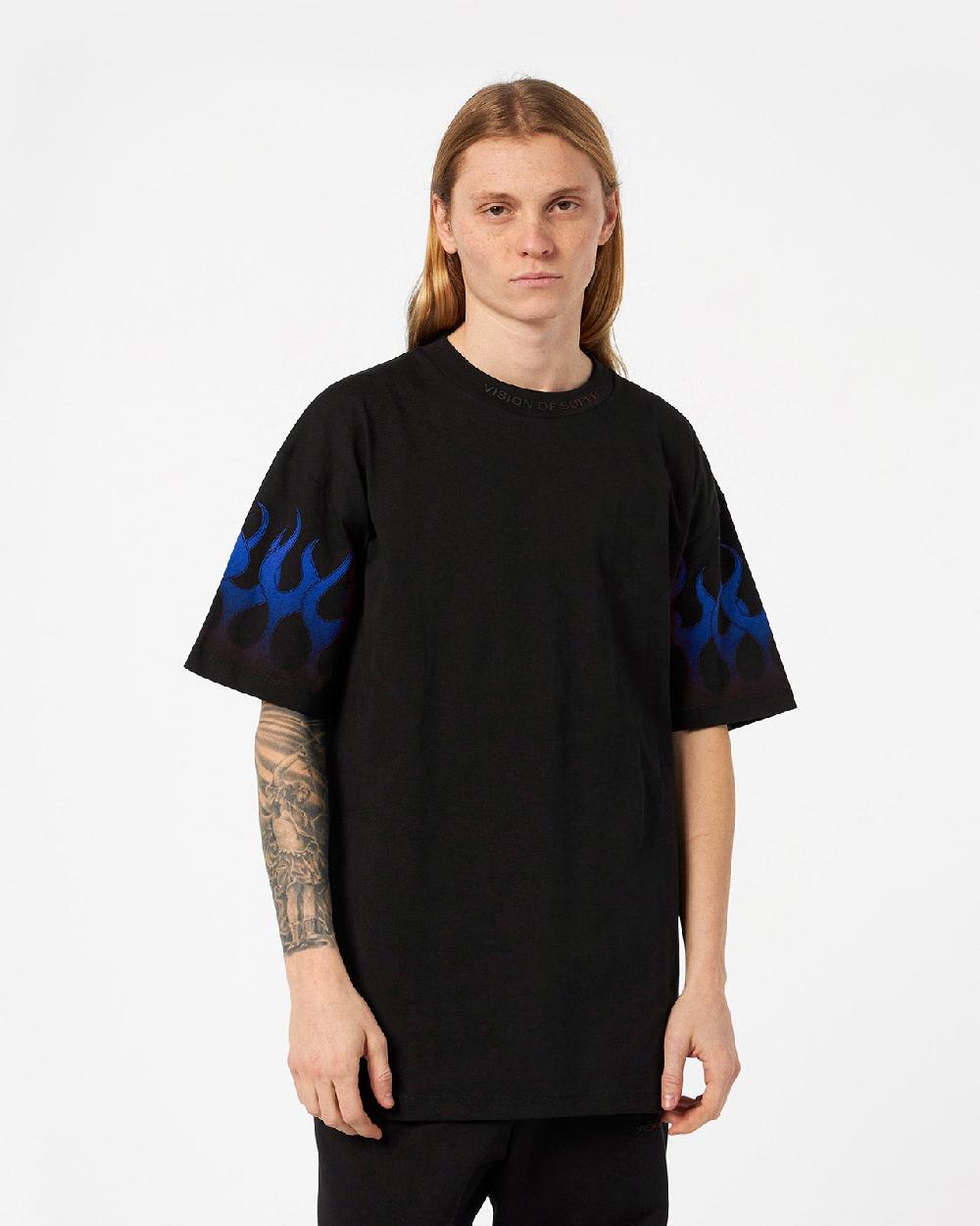 Vision Of Super BLACK T-SHIRT WITH BLUE FLAMES 2025