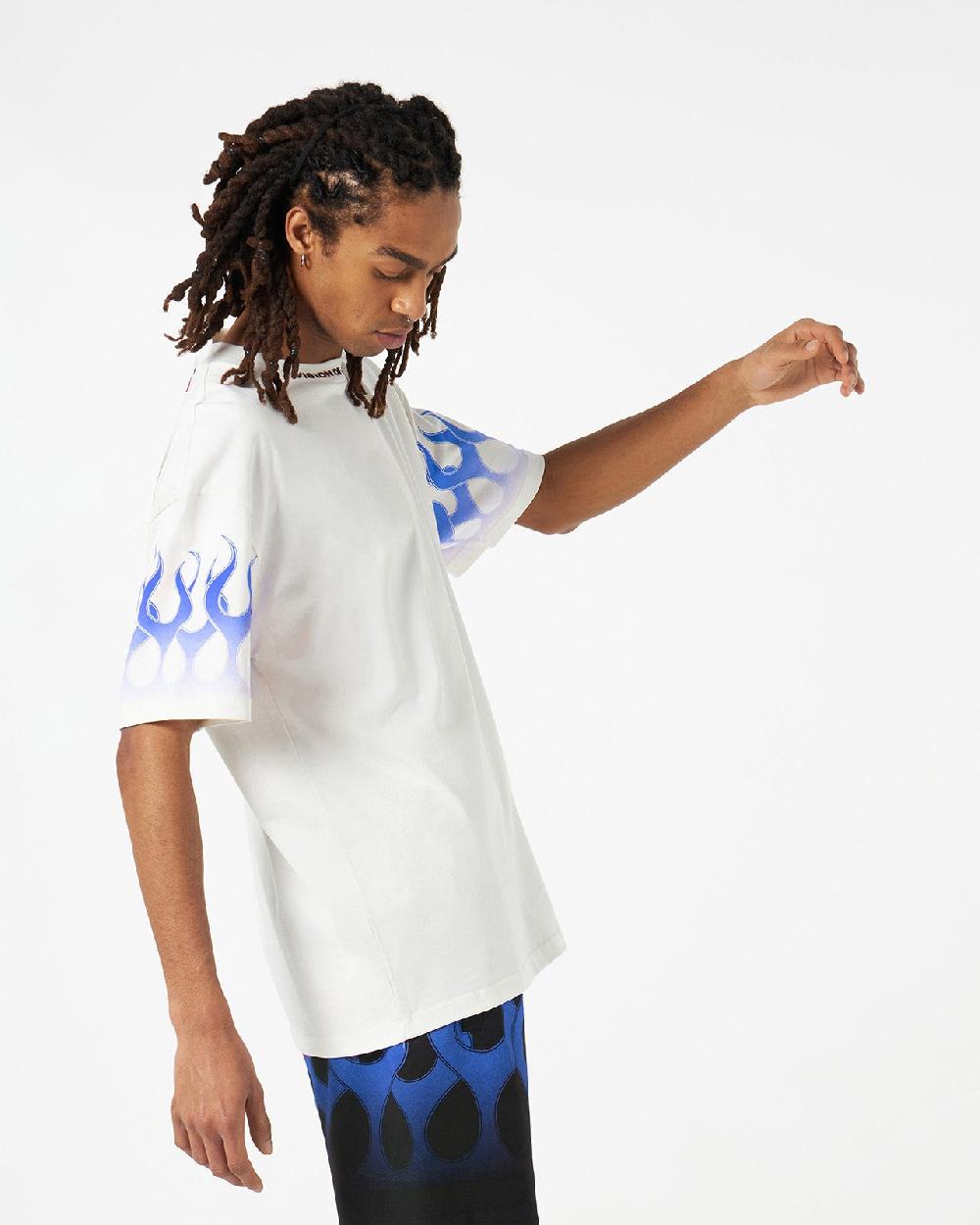 Vision Of Super WHITE T-SHIRT WITH BLUE FLAMES In Linea