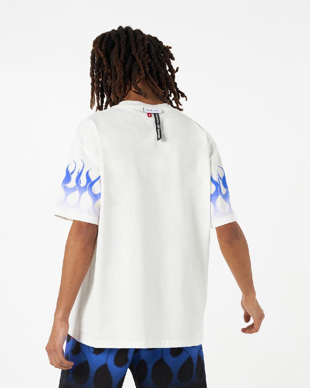 Vision Of Super WHITE T-SHIRT WITH BLUE FLAMES In Linea