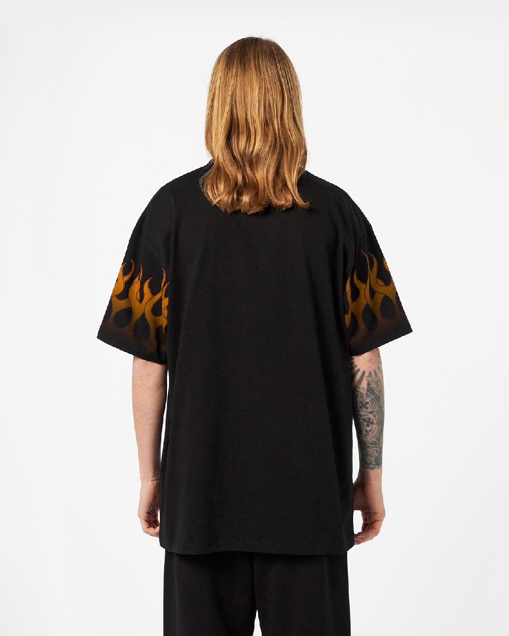 Vision Of Super BLACK T-SHIRT WITH ORANGE FLAMES Qualità