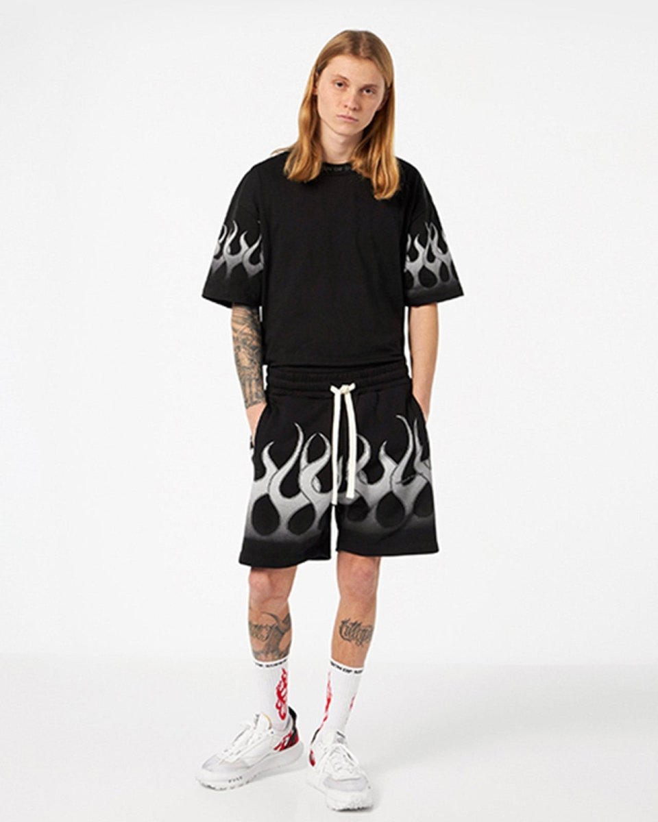 Vision Of Super BLACK T-SHIRT WITH LIGHT GREY FLAMES Vendita