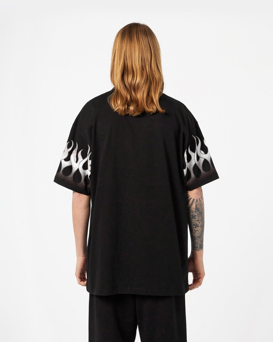 Vision Of Super BLACK T-SHIRT WITH LIGHT GREY FLAMES Vendita