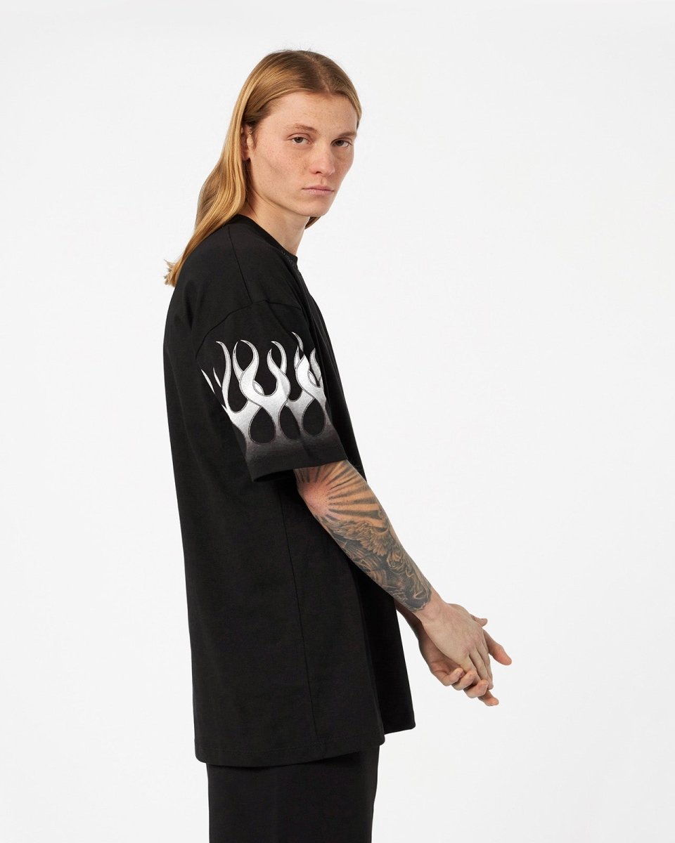 Vision Of Super BLACK T-SHIRT WITH LIGHT GREY FLAMES Vendita