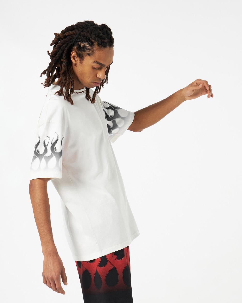 Vision Of Super WHITE T-SHIRT WITH BLACK FLAMES Promozione