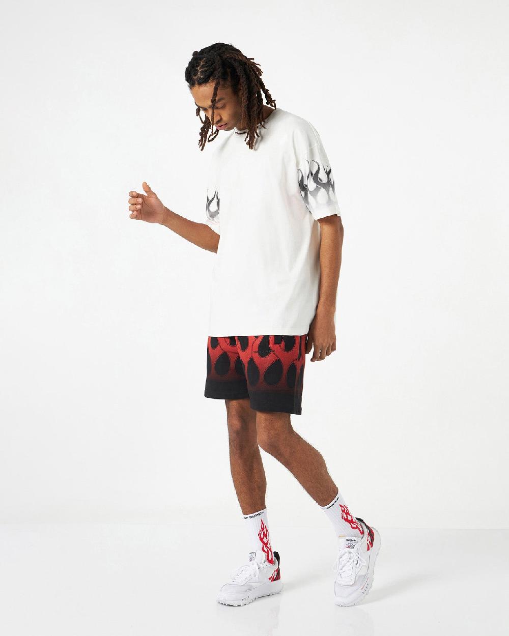 Vision Of Super WHITE T-SHIRT WITH BLACK FLAMES Promozione