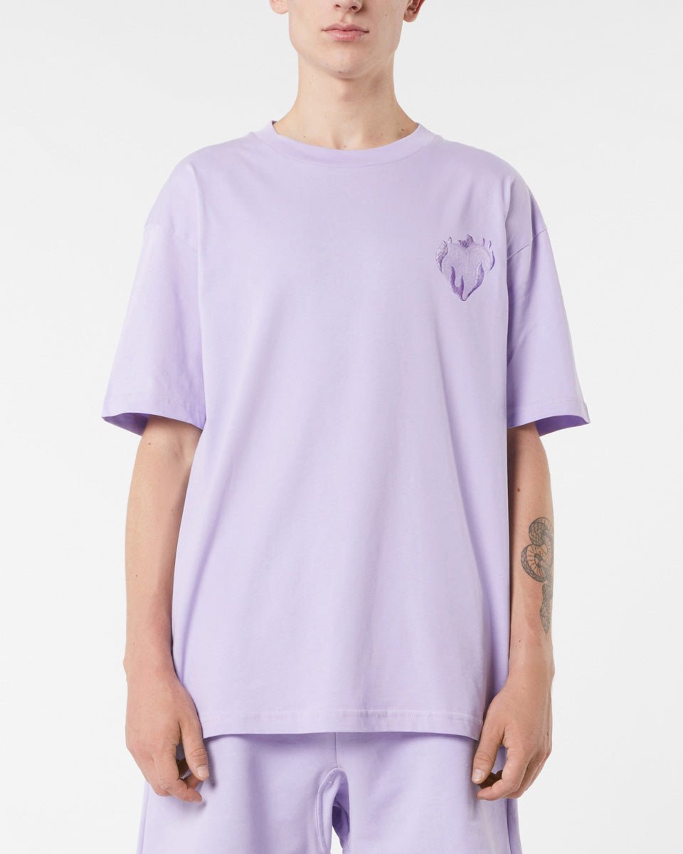 Vision Of Super LILAC T-SHIRT WITH EMBROIDERED FLAMING HEART Consegna Veloce