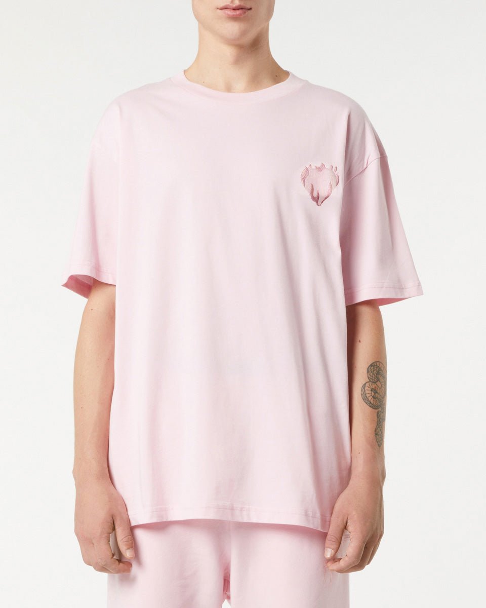Vision Of Super PINK T-SHIRT WITH EMBROIDERED FLAMING HEART Pezzi Unici