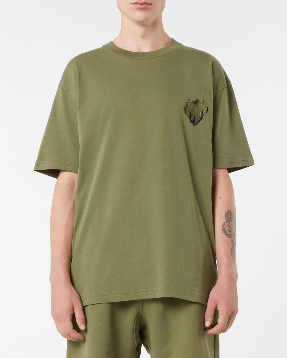 Vision Of Super GREEN T-SHIRT WITH EMBROIDERED FLAMING HEART Fino Al -60%