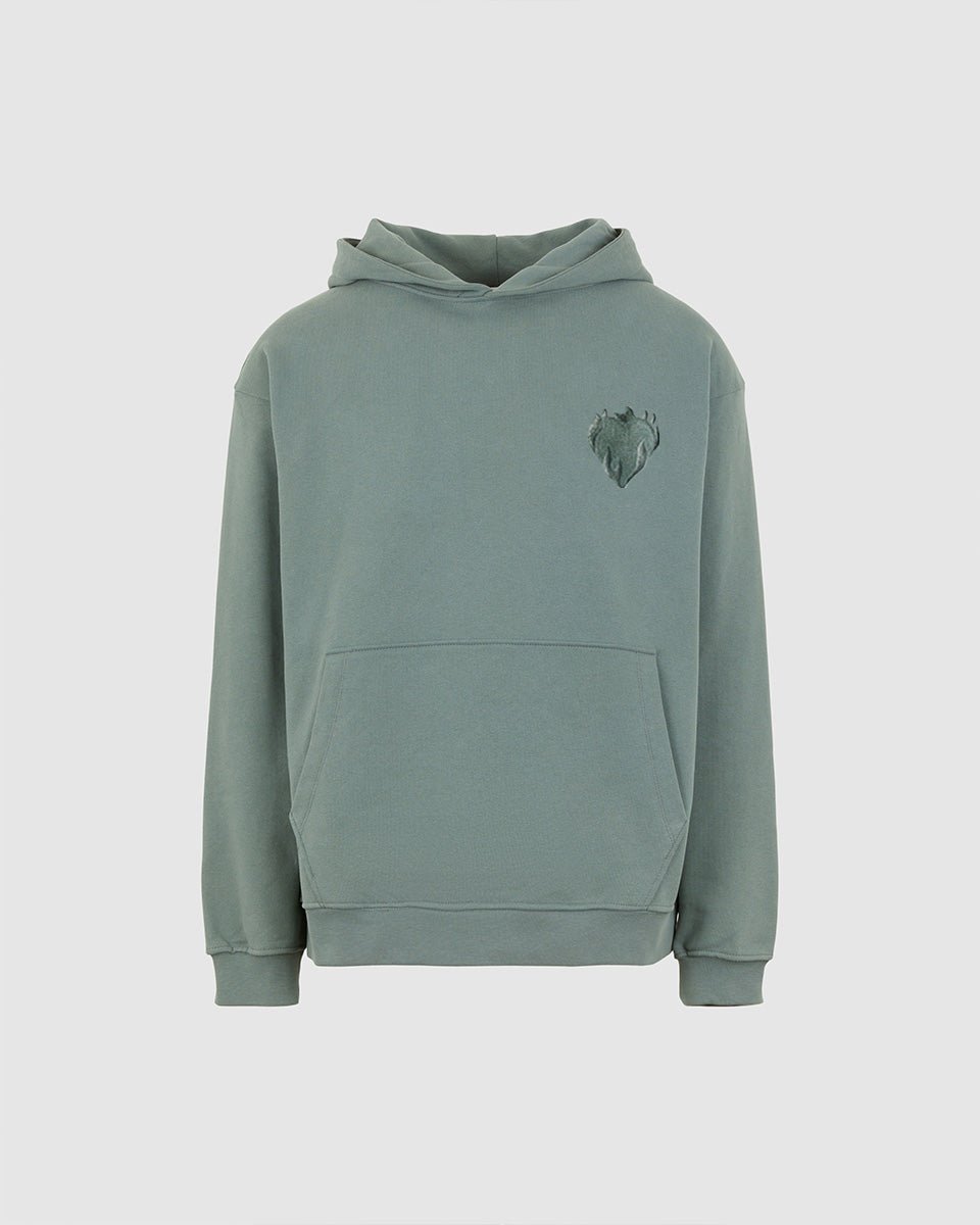 Vision Of Super BALSAM GREEN HOODIE WITH EMBROIDERED FLAMING HEART