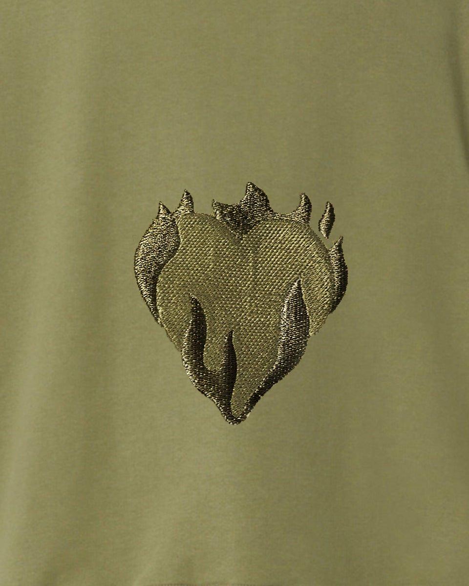 Vision Of Super GREEN CREWNECK WITH EMBROIDERED FLAMING HEART Economico