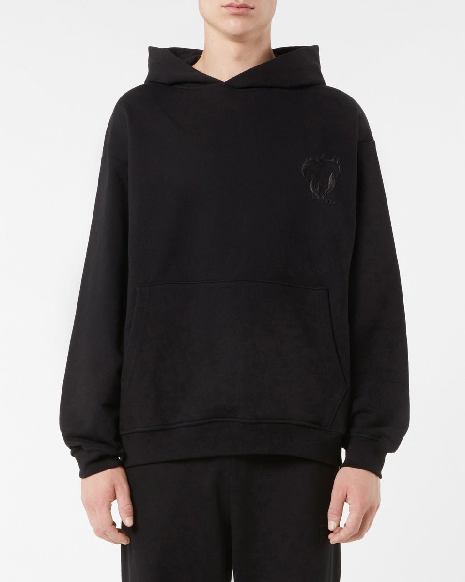 Vision Of Super BLACK HOODIE WITH EMBROIDERED FLAMING HEART Sconto