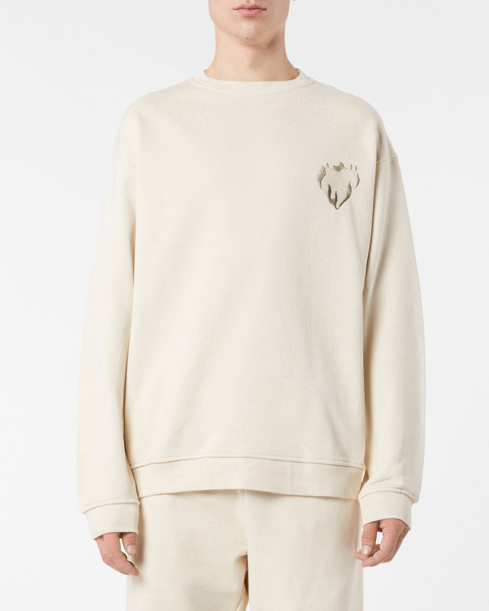 Vision Of Super SAND CREWNECK WITH EMBROIDERED FLAMING HEART Online