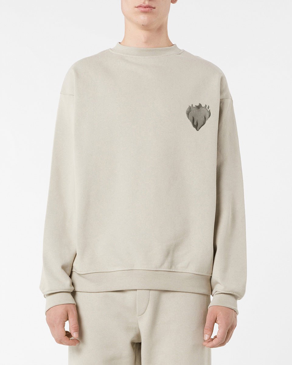 Vision Of Super LONDON FOG CREWNECK WITH EMBROIDERED FLAMING HEART Vendita Economica