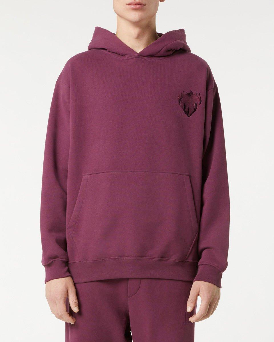 Vision Of Super GRAPE WINE HOODIE WITH EMBROIDERED FLAMING HEART Saldi Di Fabbrica