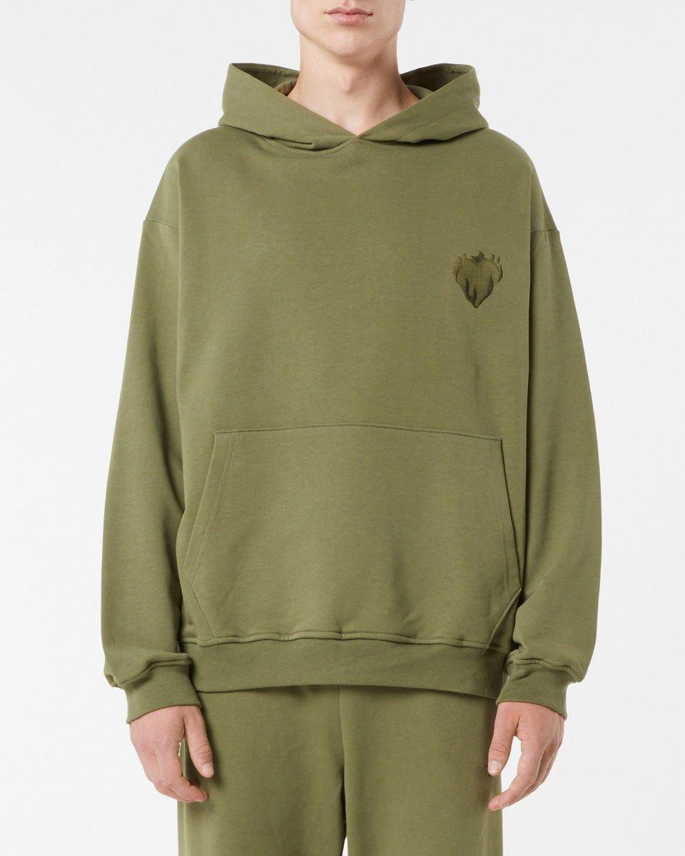 Vision Of Super GREEN HOODIE WITH EMBROIDERED FLAMING HEART Vendite Flash