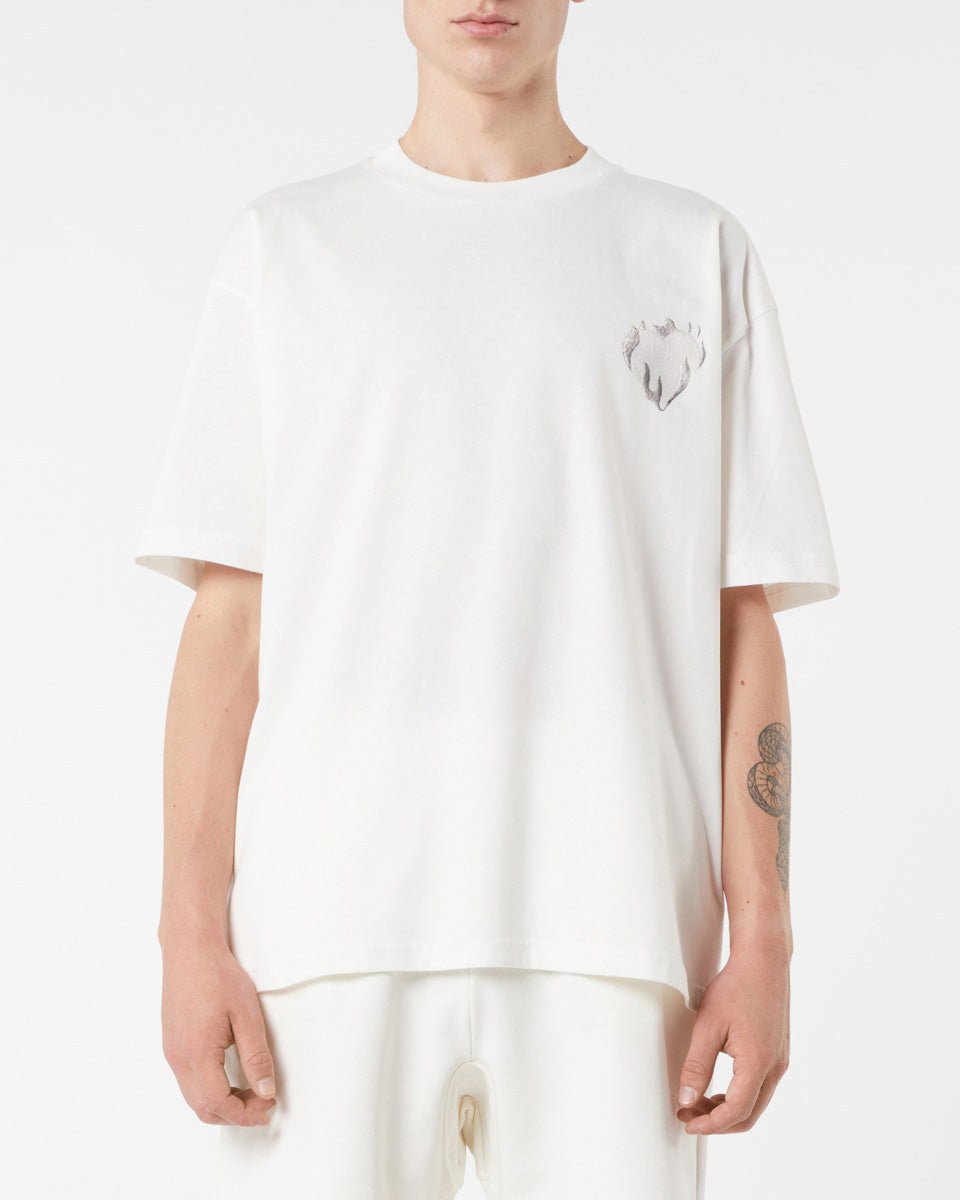Vision Of Super OFF WHITE T-SHIRT WITH EMBROIDERED FLAMING HEART Moda