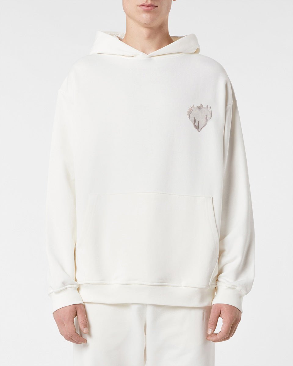 Vision Of Super OFF WHITE HOODIE WITH EMBROIDERED FLAMING HEART Italy