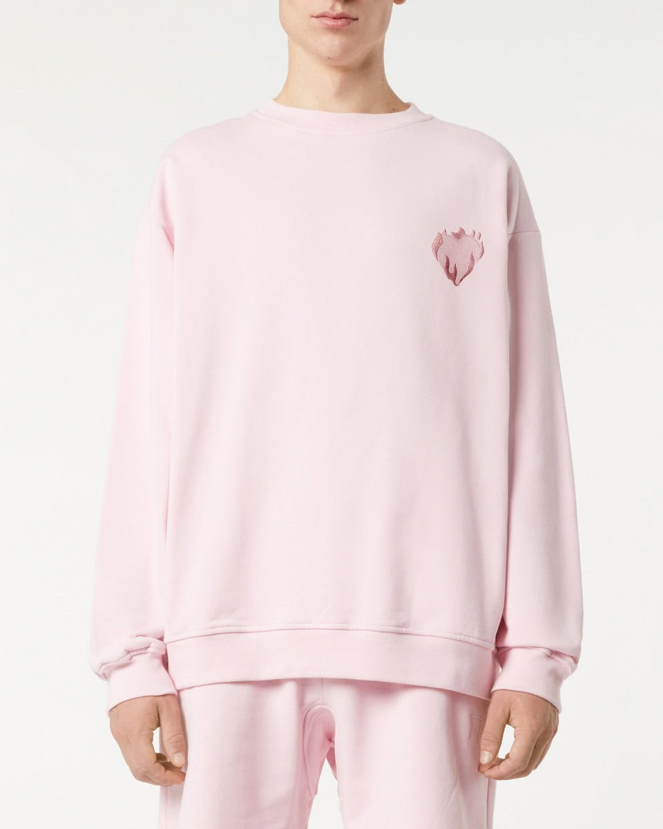 Vision Of Super PINK CREWNECK WITH EMBROIDERED FLAMING HEART Spedizione Gratuita